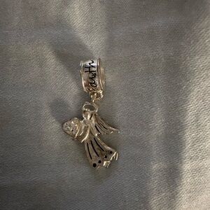 Silver Angel Dangle Charm with Heart Accent - Faith Script Bail.